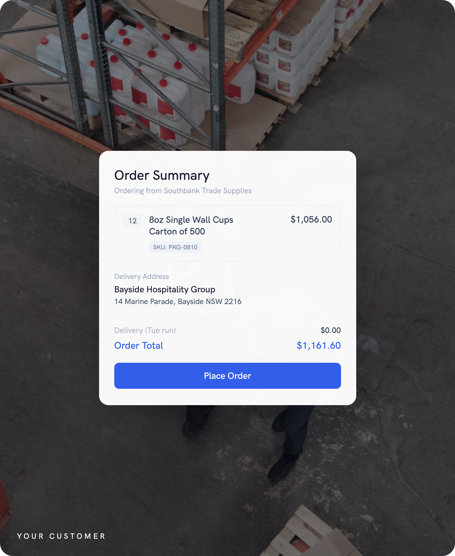 A trade customer placing a wholesale order in the customer portal