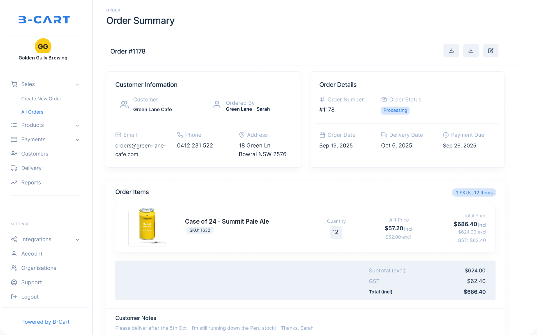 Wholesale ordering dashboard