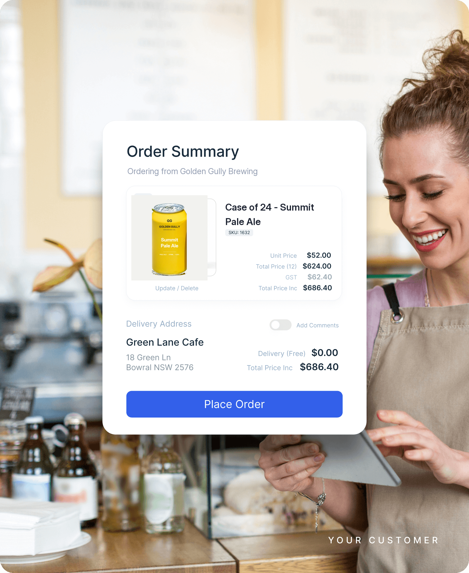 A venue placing a wholesale beer order in the customer portal